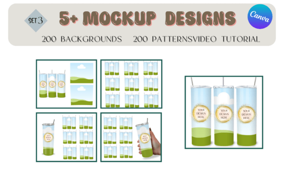 5 Tumblers Canva Mockup: Showcase Your Drinkware Designs